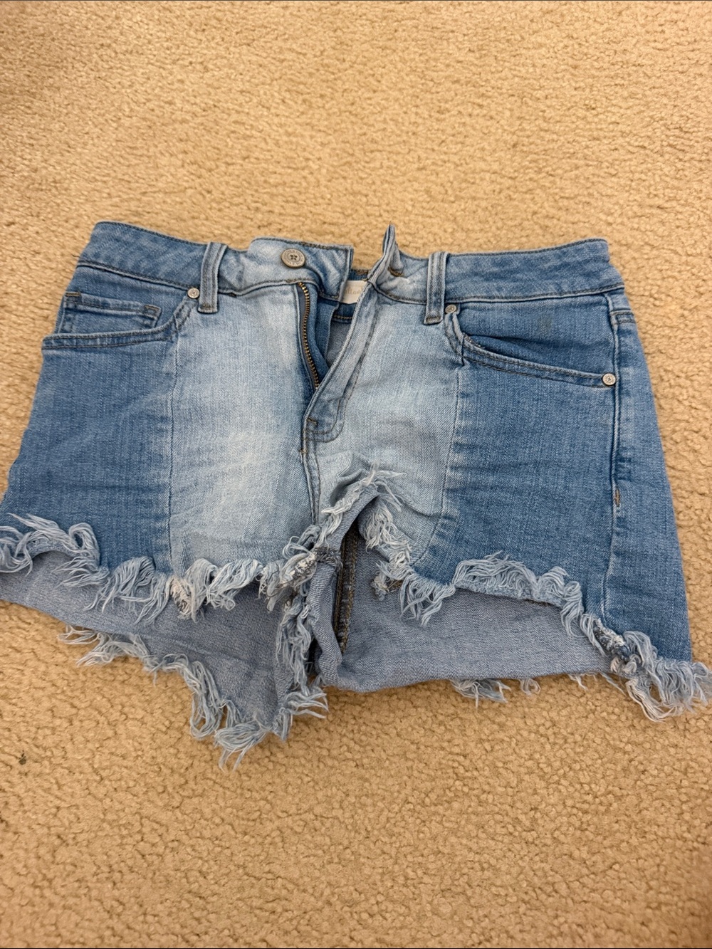 Frayed Hem Light Blue Denim Shorts